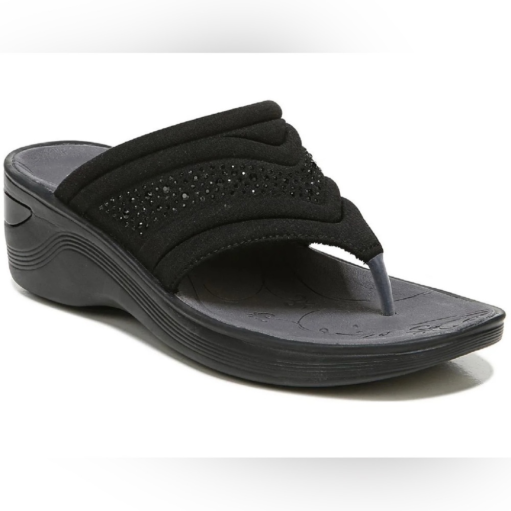 Bzees Womens Dazzle Me Embellished Wedge Thong Sandals